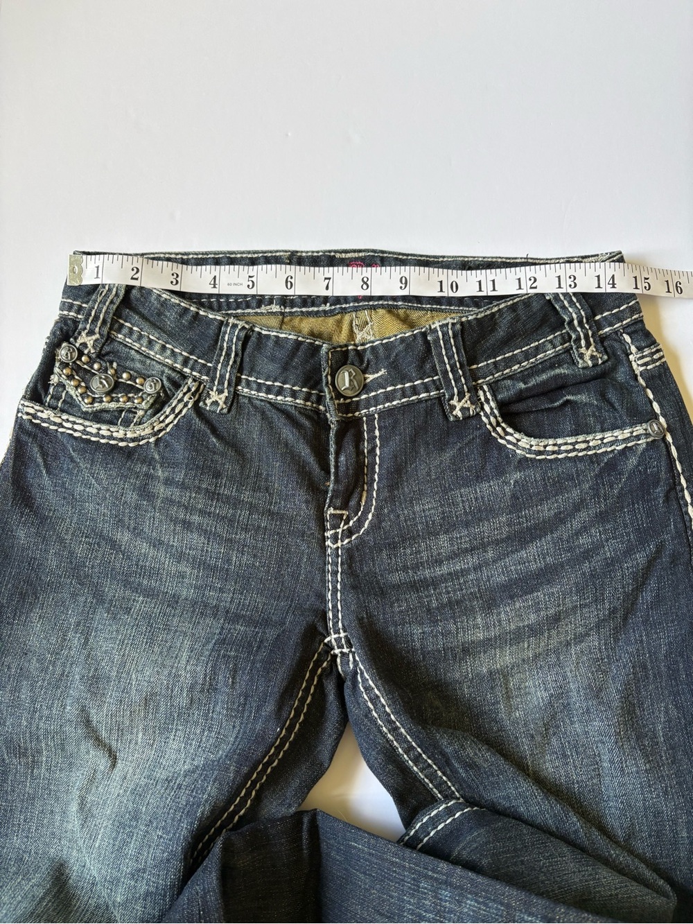 Rock & Roll Cowgirl Rhinestone Flap low rise Pocket Bootcut Jeans Size 27. - Picture 10 of 16